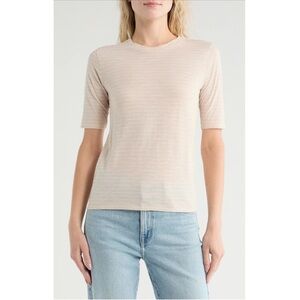 VINCE Light Oat Essential Elbow Length Sleeve Pima Cotton T-Shirt Size Large
